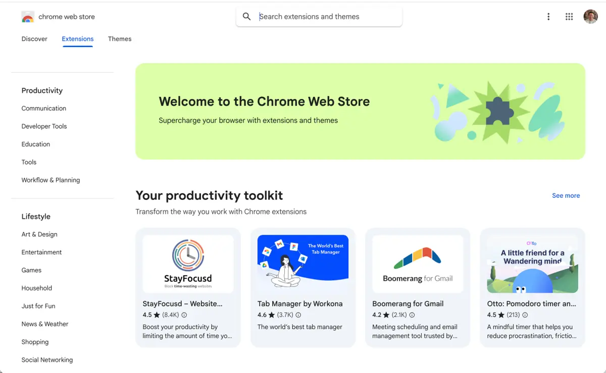 Chrome Web Store extensions