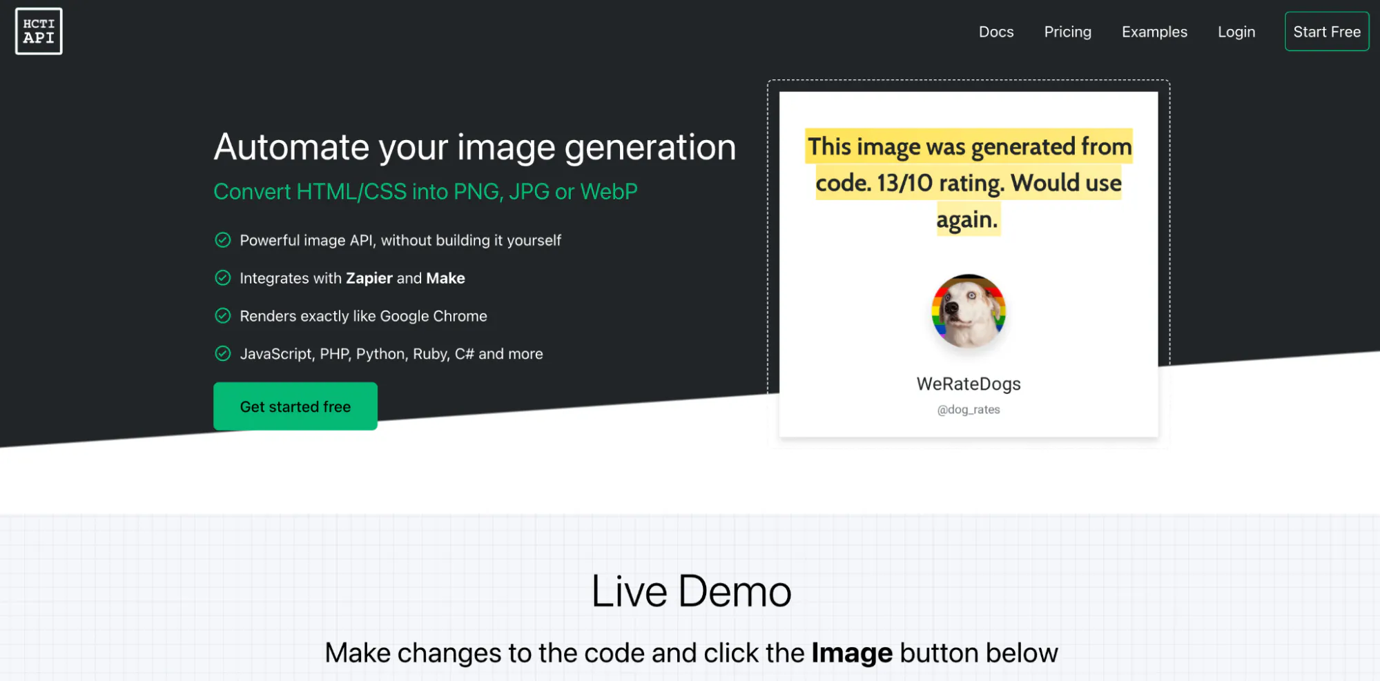 HTMLCSStoImage home page