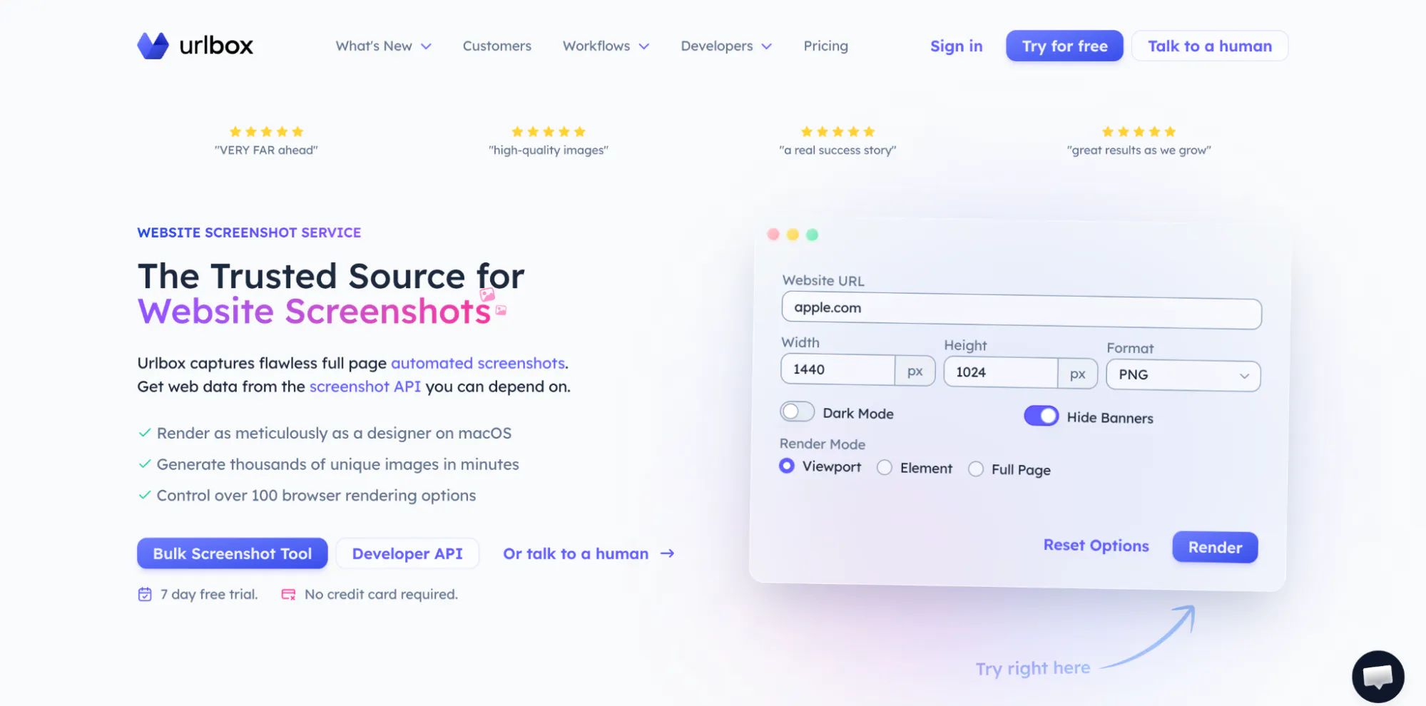 Urlbox home page