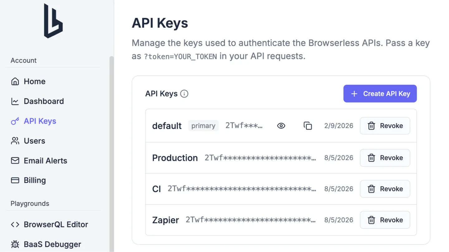 Multiple named API keys in the account dashboard